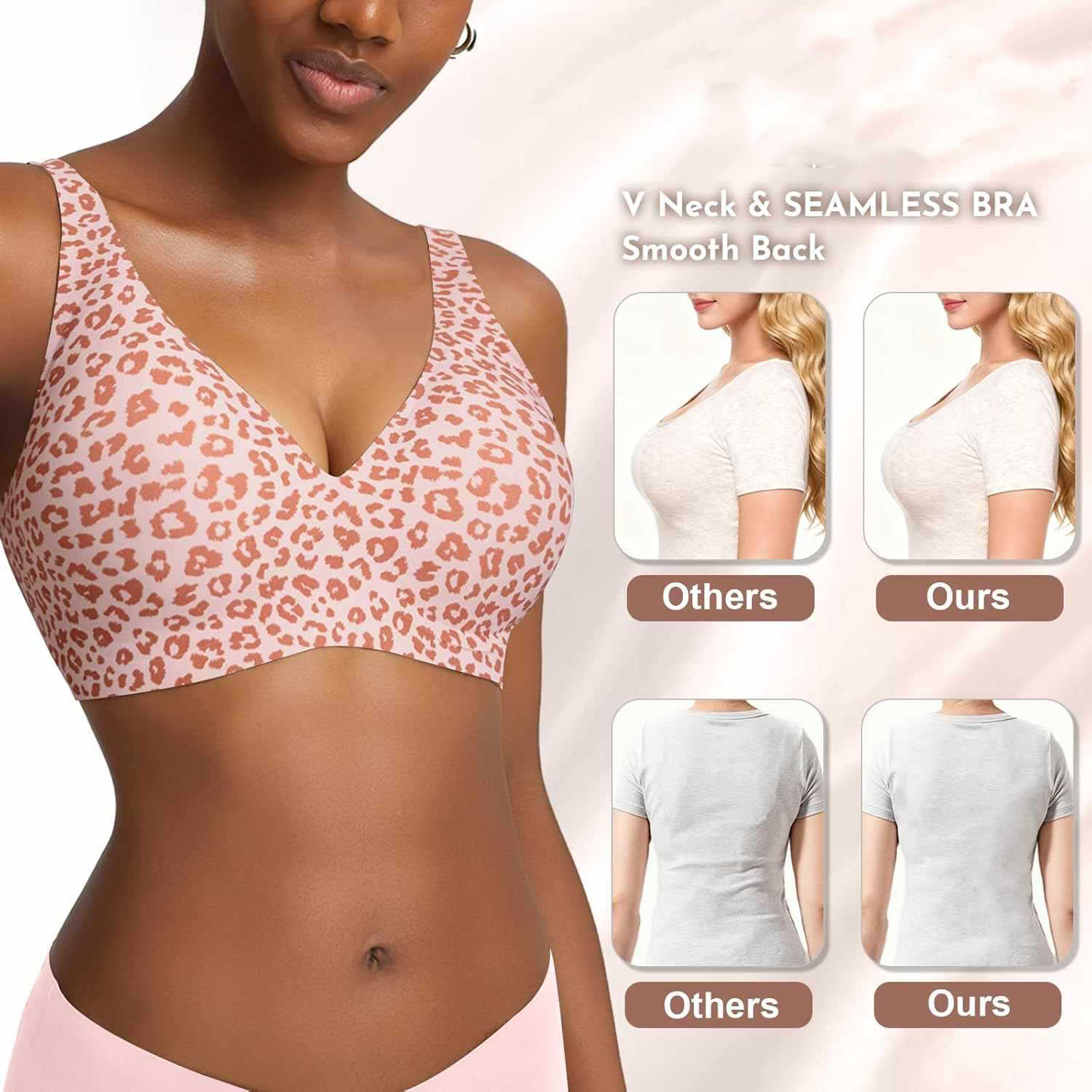 Women's Seamless Pink Leopard  - đánh giá và giá Plunge Bra Push Up