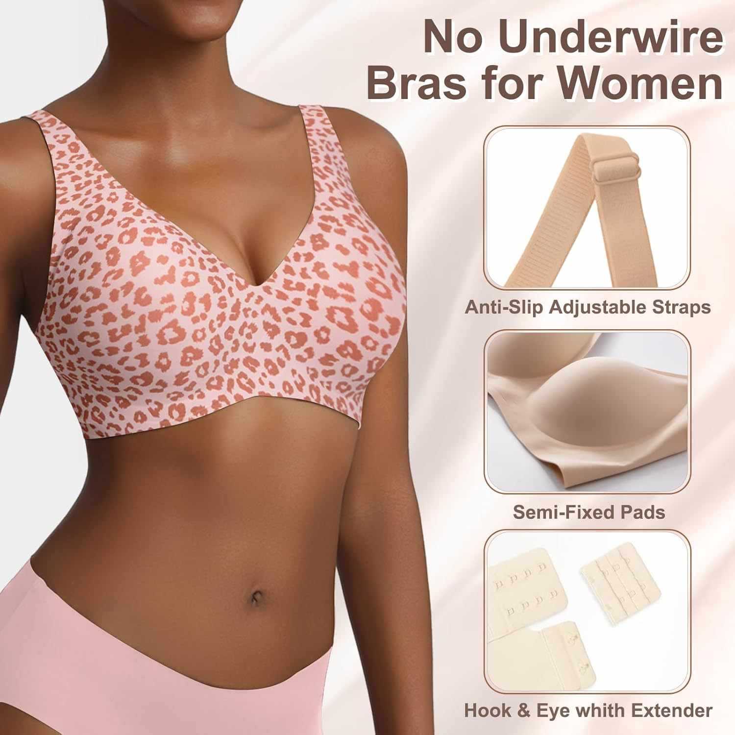 Women's Seamless Pink Leopard  - đánh giá và giá Plunge Bra Push Up
